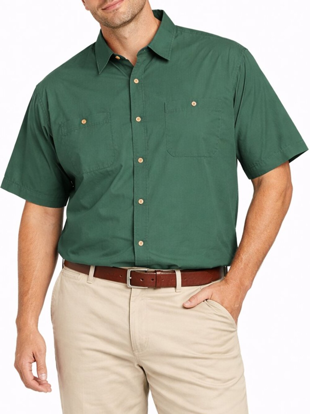 KingSize Green Short Sleeve Button Shirt 3XL Big & Tall